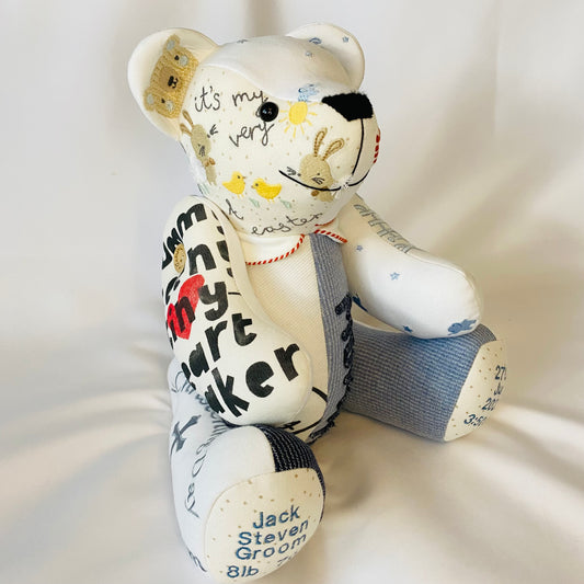 Birth-Weighted Baby Clothes Keepsake Bear (Button Jointed)